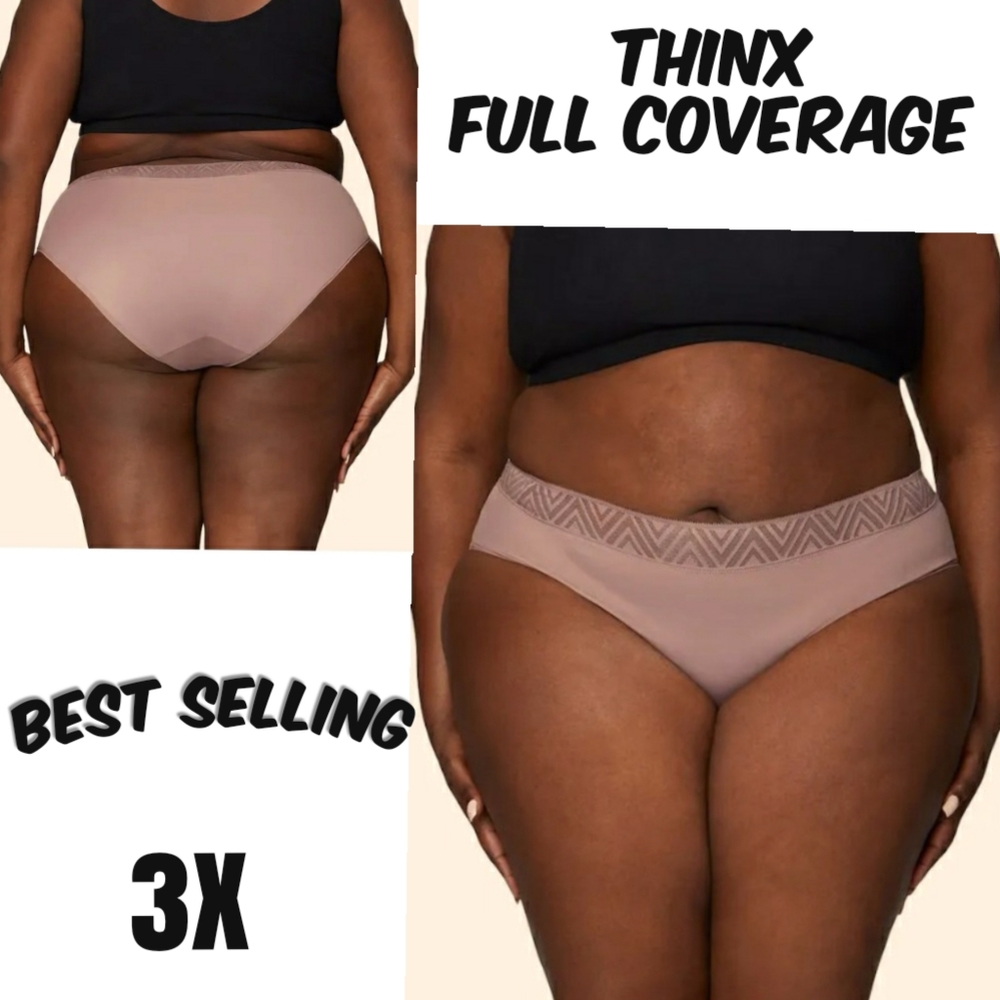 Thinx Plus Size Hiphugger Moderate Absorption Period Beige Underwear Plus Sz 3X
